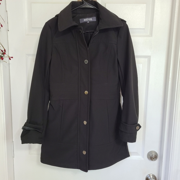 Kenneth Cole Reaction Woman's Hooded Coat, Size: XS Color: Black - Picture 2 of 16